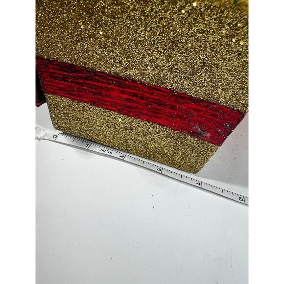 Handmade Vintage Christmas Gift Present Gold Red Decor Holiday Glitter Bow - Picture 12 of 12